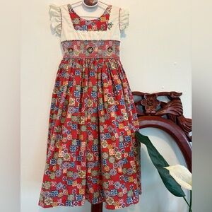 Vintage Colorful Smocked Girls Maxi Dress